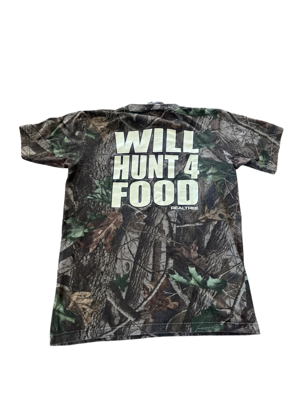 Vintage Realtree Camo “Will Hunt 4 Food” Graphic T-Shirt Adult Medium/Large USA